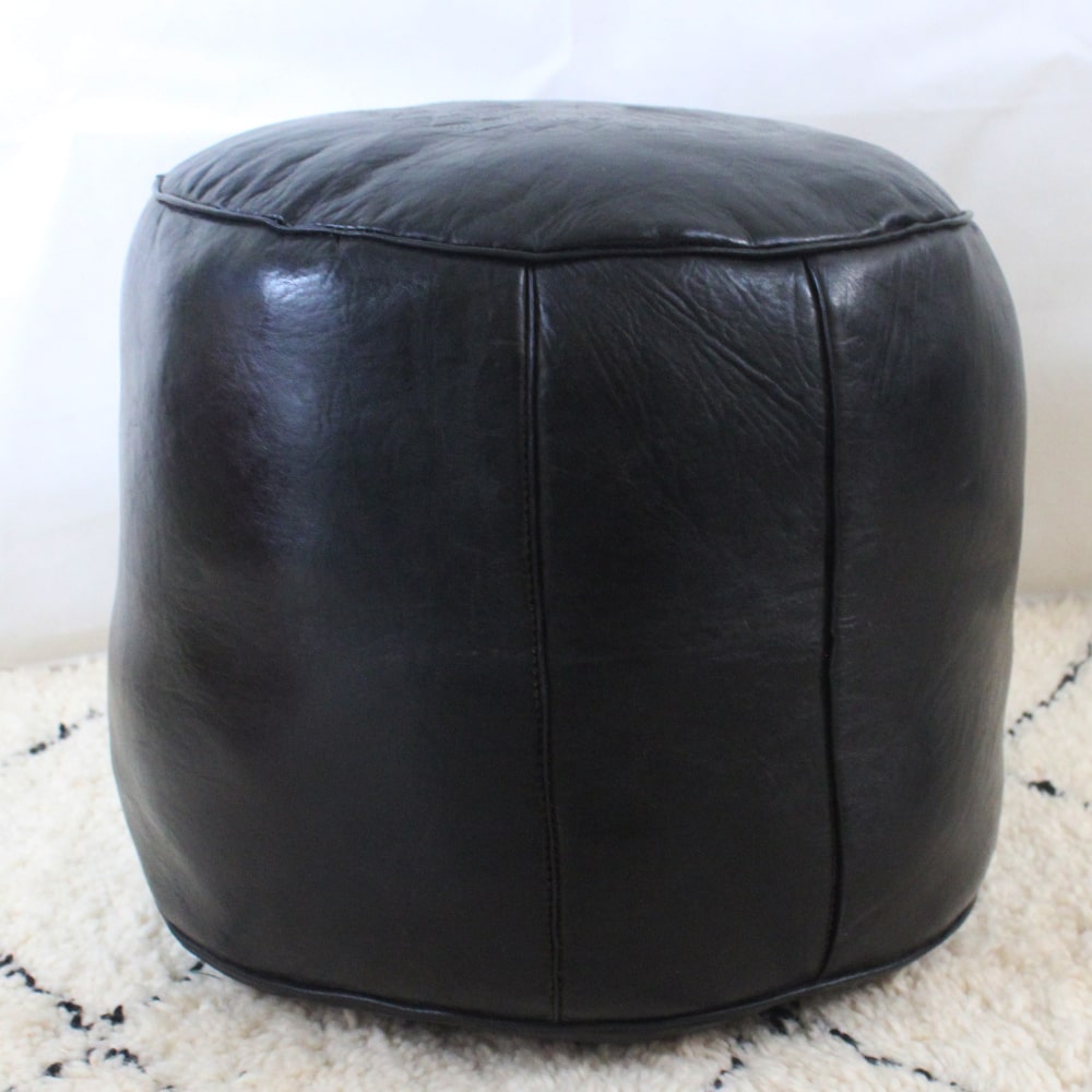 Taburete Puf Fès de cuero Negro