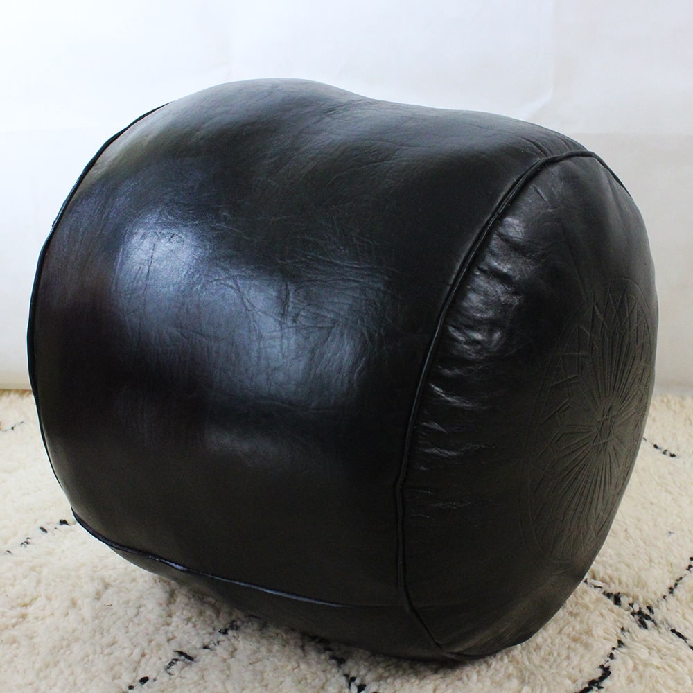 Taburete Puf Fès de cuero Negro
