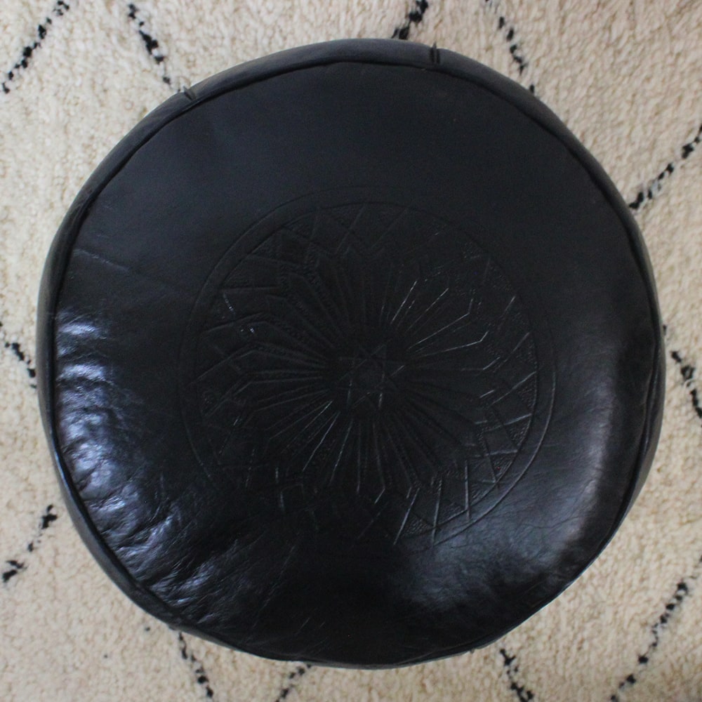 Taburete Puf Fès de cuero Negro