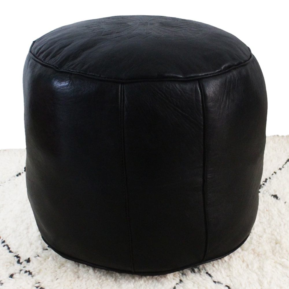Taburete Puf Fès de cuero Negro