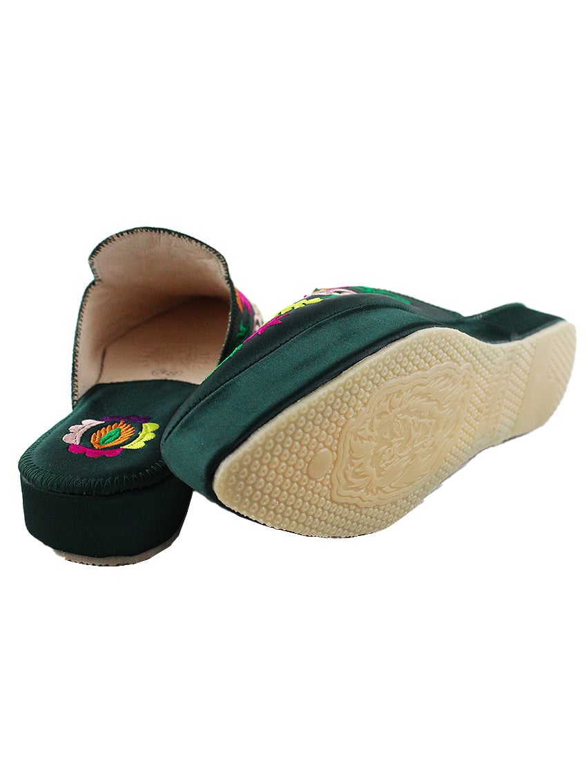 Zapatilla cuña flores verde