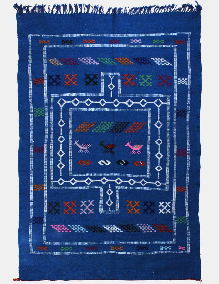 Alfombra bereber de lana azul Bejaâd
