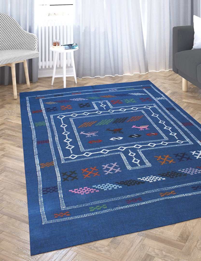 Alfombra bereber de lana azul Bejaâd