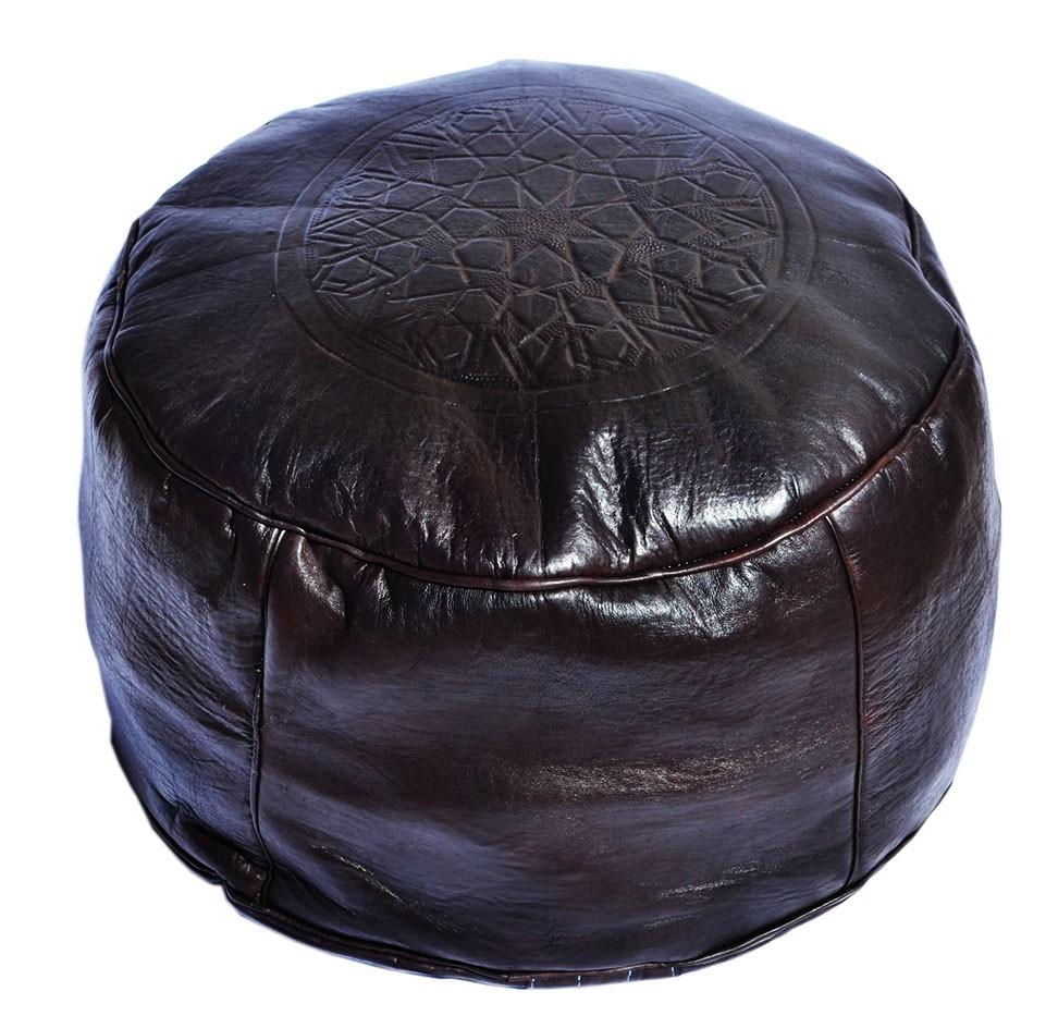Puf Fez clásico de cuero negro
