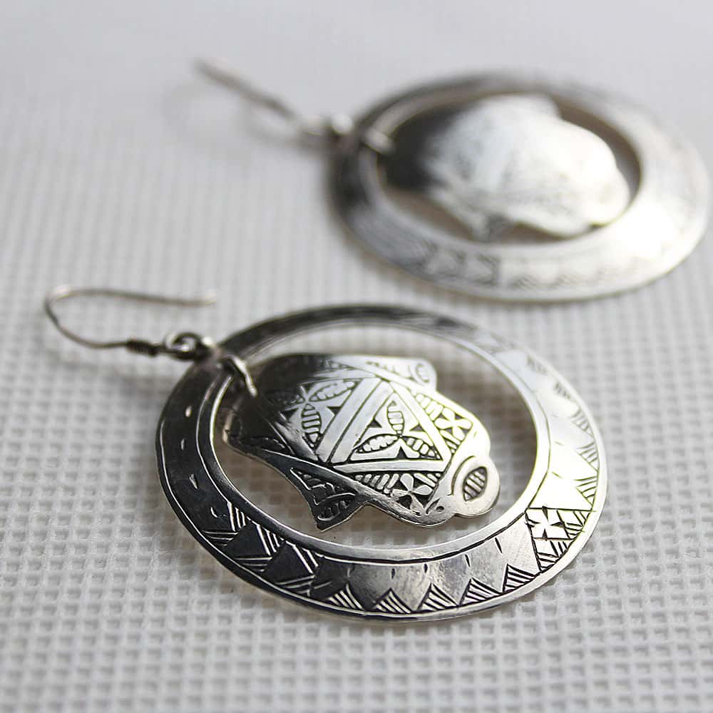 Pendientes bereberes de plata 800 Khmissa
